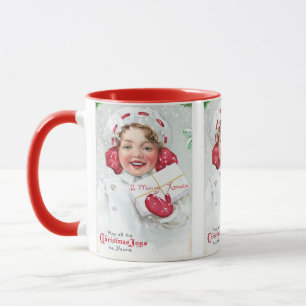 Mug Noël vintage aquarelle petite fille cadeau