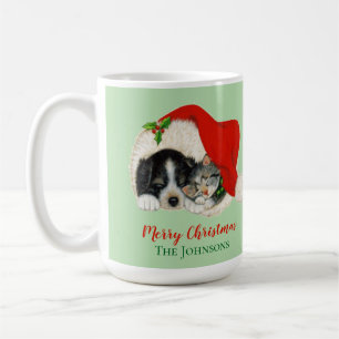 Mug Noël Vintage Chiot Mignon et Chaton
