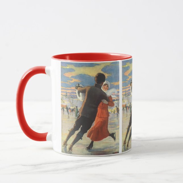 Mug Noël vintage, couple romantique patinant sur glace (Gauche)
