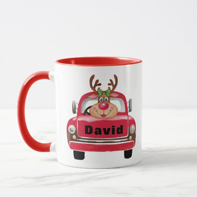 Mug Noël vintage de Reindees de Camion Rouge (Gauche)