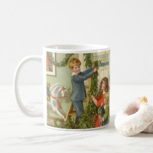 Mug Noël vintage, enfants victoriens décorant