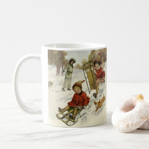 Mug Noël vintage, enfants victoriens faisant de la lug