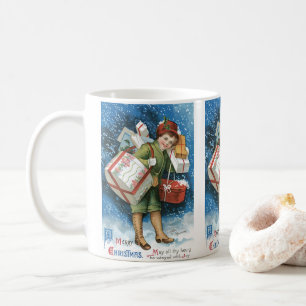 Mug Noël Vintage, Fille avec Cadeaux dans la Neige d'H