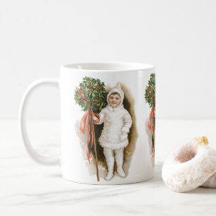 Mug Noël vintage, fille victorienne avec houx