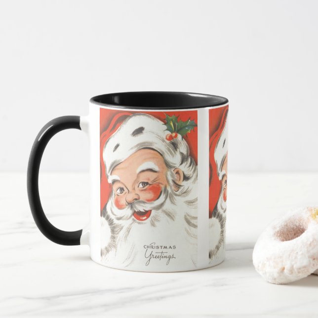 Mug Noël Vintage, Jolly Santa Claus avec Smile (Avec donut)
