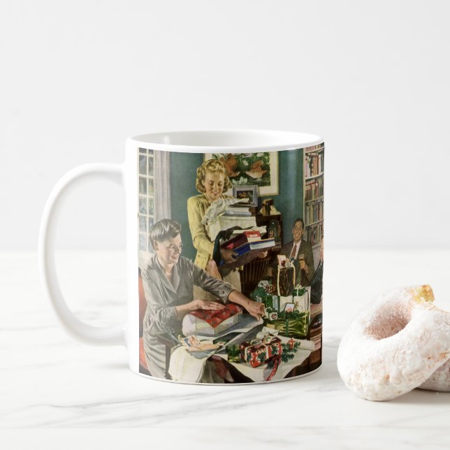 Mug Noël Vintage, Joyeux Cadeaux d'Enveloppement Famil (Avec donut)