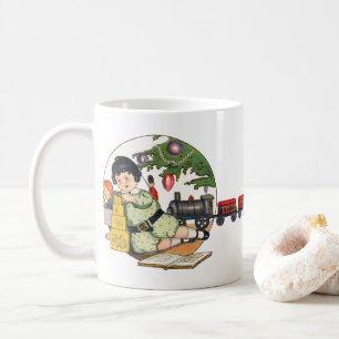 Mug Noël vintage, Joyeux garçon jouant avec des jouets