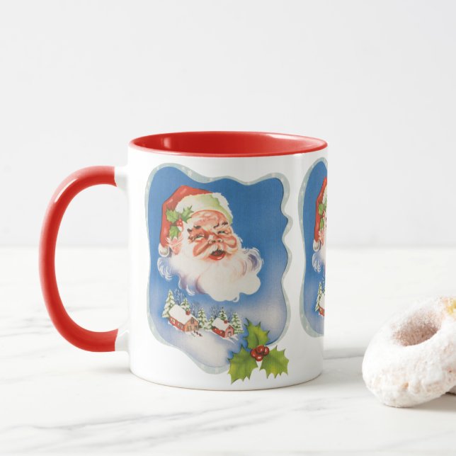 Mug Noël vintage, joyeux Père Noël rétro (Avec donut)