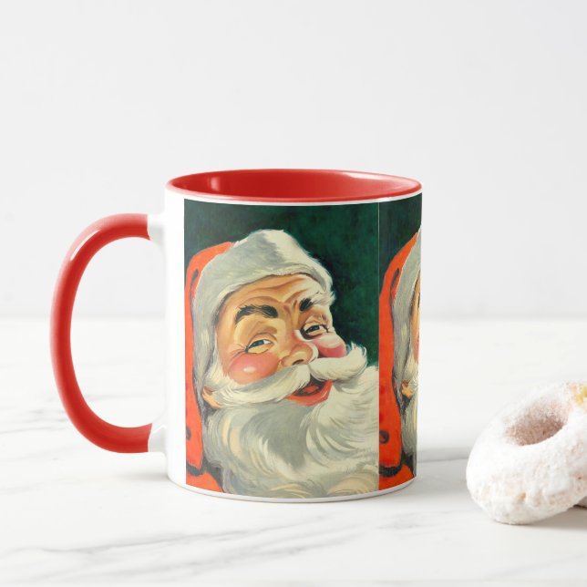 Mug Noël Vintage, Joyeux Père Noël Rétro 50's (Avec donut)