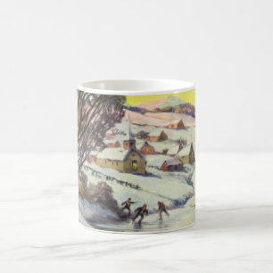 Mug Noël vintage, lac gelé avec patineurs