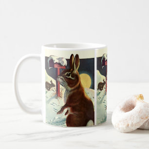 Mug Noël vintage, lapins dans une prairie hivernale de