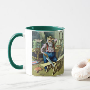 Mug Noël vintage, le Père Noël construisant des jouets
