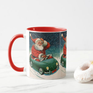 Mug Noël vintage, le Père Noël dans une voiture mignon