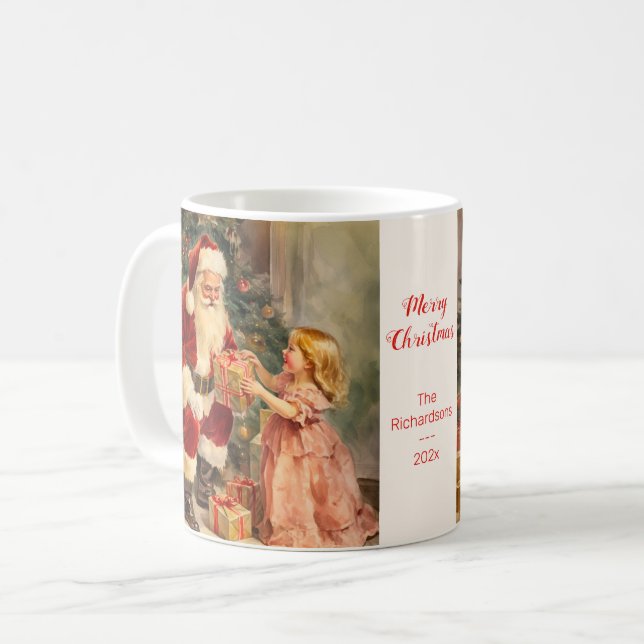 Mug Noël vintage Père Noël et enfant (Devant gauche)
