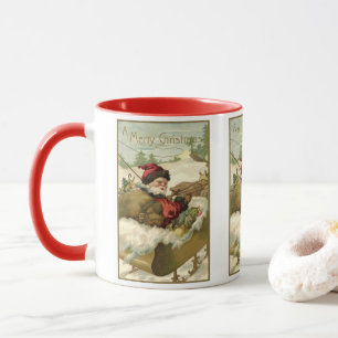 Mug Noël vintage, Père Noël victorien dans un traîneau