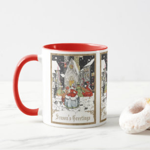 Mug Noël vintage, personnes victoriennes à l'église