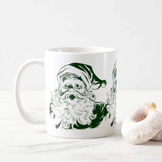 Mug Noël Vintage, Retro Jolly Santa Claus Green (Avec donut)