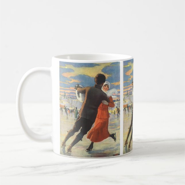 Mug Noël Vintage, Romantique Couple Patinage sur glace (Gauche)