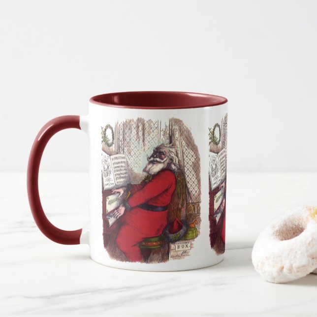 Mug Noël Vintage, Thomas Nast Santa Claus Piano (Avec donut)
