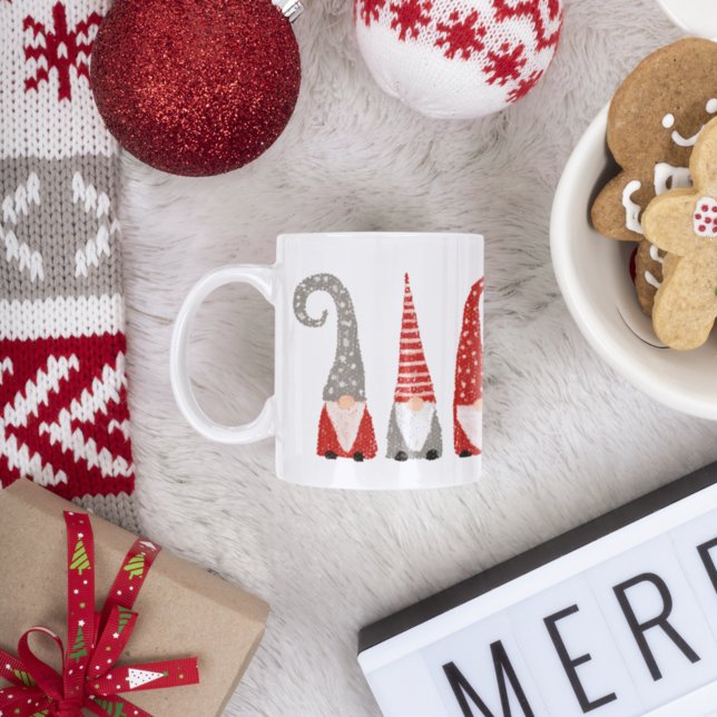 Mug Noëls Gnomes Nordiques Rouge Blanc Gris (Créateur téléchargé)