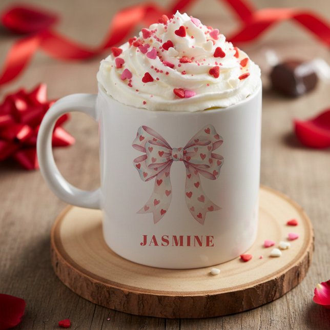 Mug Nœud Coquette Motif Cœur Saint Valentin (Coquette Bow Heart Pattern Valentine's Day Coffee Mug
)