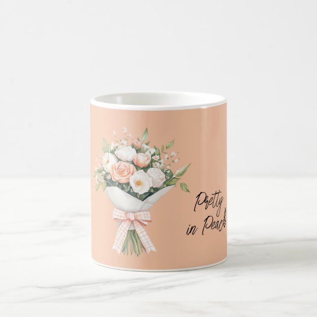 Mug Nœud de bouquet floral de roses blanches pêche (Centre)