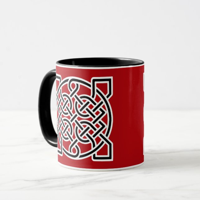 Mug Noeud de marin celtique, rouge profond, noir et bl (Devant gauche)