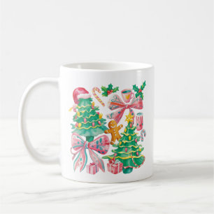 Mug Nœud de sapin de Noël Preppy Rose Bleu Coquette