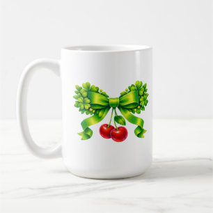 Mug Nœud de trèfle chanceux avec cerises motif vert