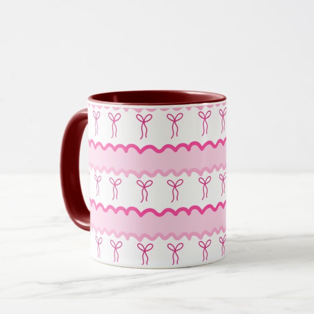 Mug Nœud Rose Pastel - Motif Sans Couture – Esthétique (Devant gauche)