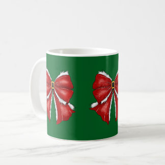 Mug Nœuds de Noël rouges élégants sur fond vert foncé