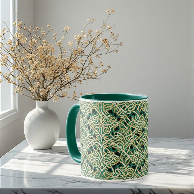 Mug Nœuds Éternels Art Décoratif Celtique Vert (Eternal Knots Celtic Heritage Decorative Art Green Mug)
