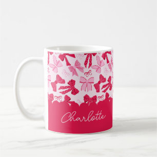 Mug Nœuds roses et rouges Coquette dessinés à la main