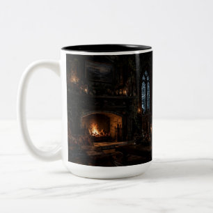 Mug noir à fenêtre de cheminée de Noël