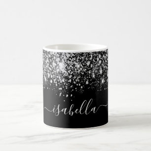 Mug Noir argent nom parties scintillant script glam