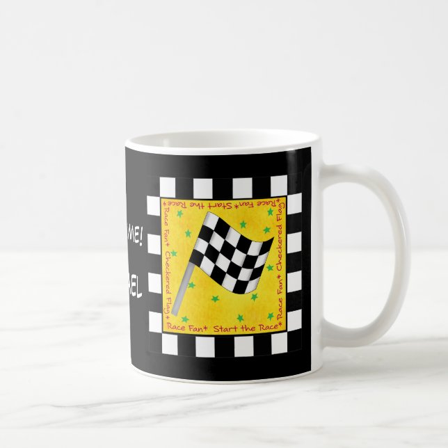 Mug Noir Blanc À damiers Nom de drapeau Personnalisé (Droite)