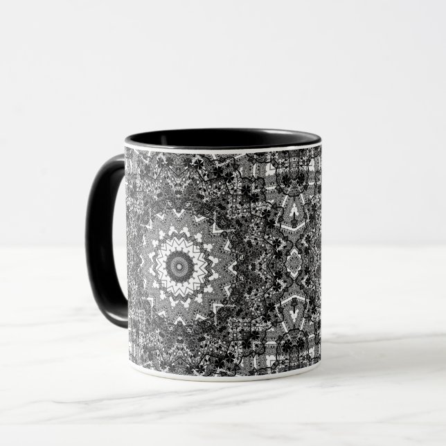 Mug Noir blanc , ajouré, mandala (Devant gauche)