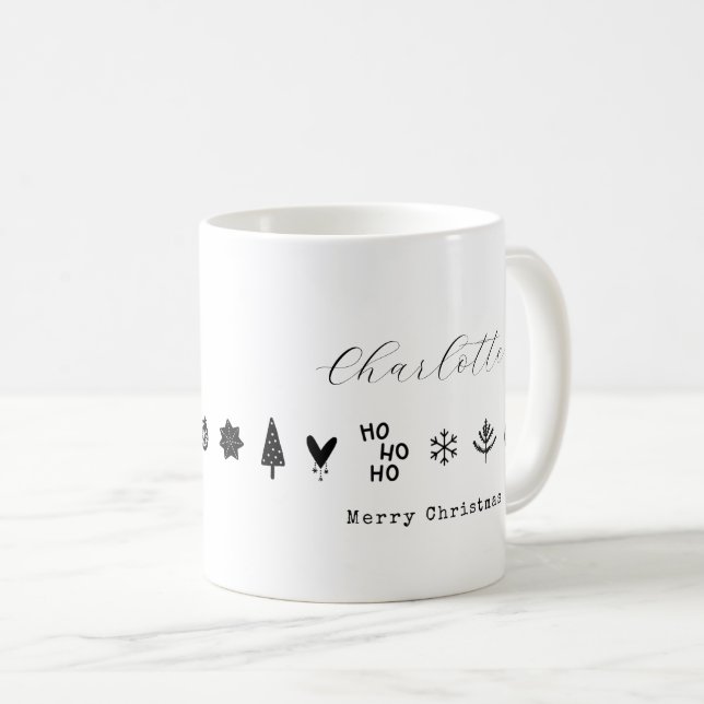 Mug Noir blanc élégant minimaliste moderne Noël (Devant droit)