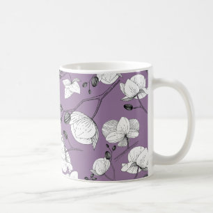 Mug Noir & blanc élégant orchidée floral moderne viole