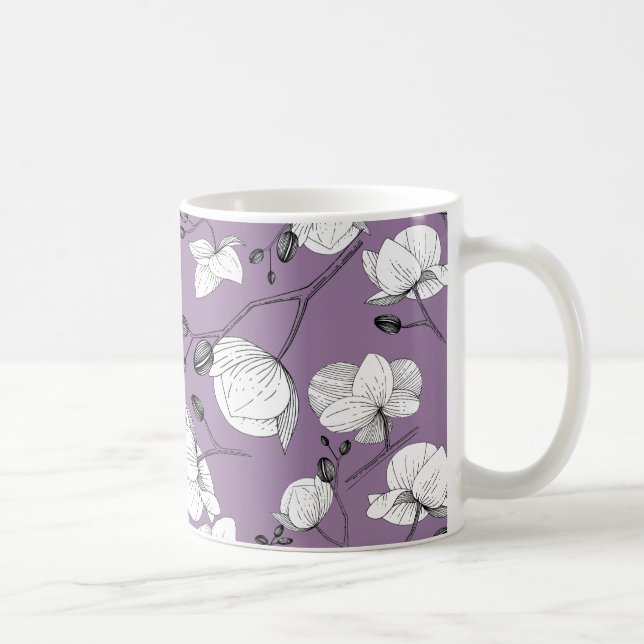 Mug Noir & blanc élégant orchidée floral moderne viole (Droite)