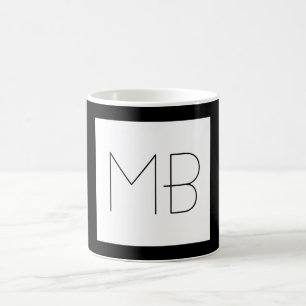Mug Noir & Blanc Élégant Unique Initiales Monogrammes