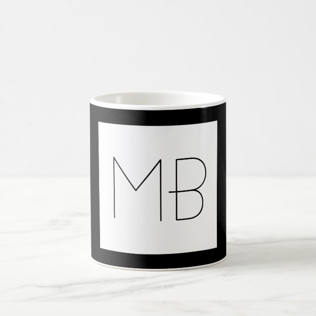 Mug Noir & Blanc Élégant Unique Initiales Monogrammes (Centre)