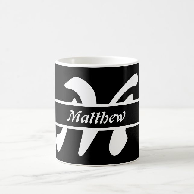 Mug noir blanc et gris Coupe de café cadeau Monogr (Centre)