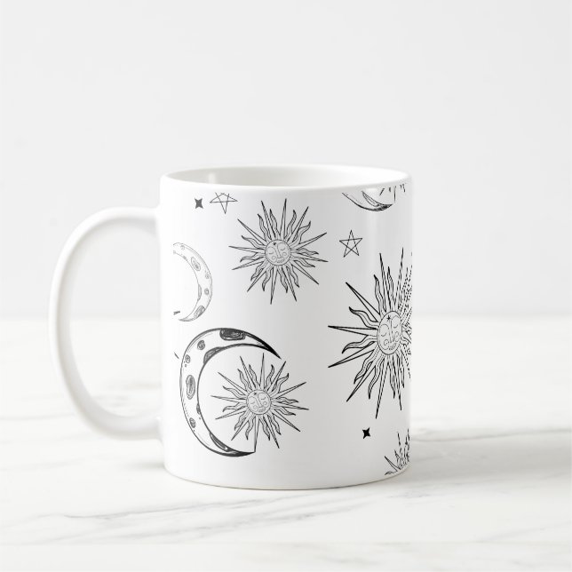 Mug Noir & Blanc Fantaisiste Soleil Lune & Étoiles (Gauche)