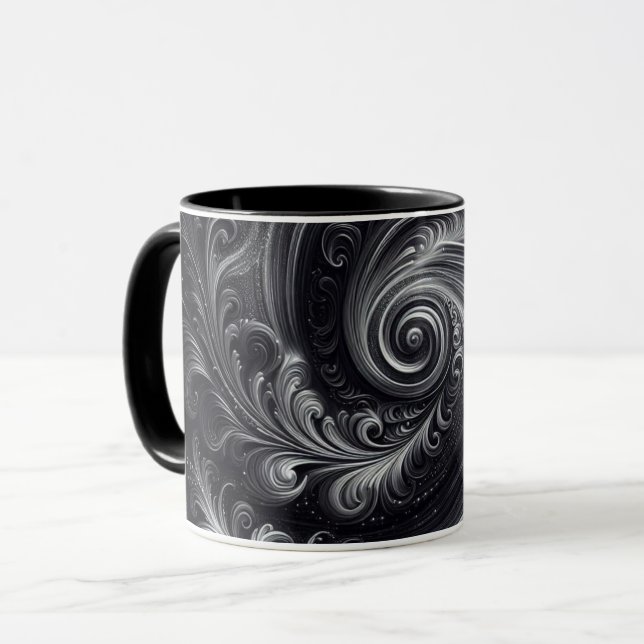 Mug Noir Blanc Gris Abstrait Moderne Simple Tourbillon (Devant gauche)