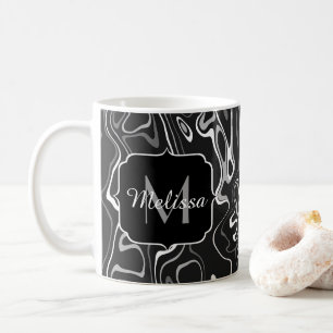 Mug Noir blanc gris damas tourbillons abstraits Monogr