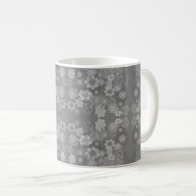 Mug Noir blanc gris rétro Motif d'aquarelle florale (Devant droit)