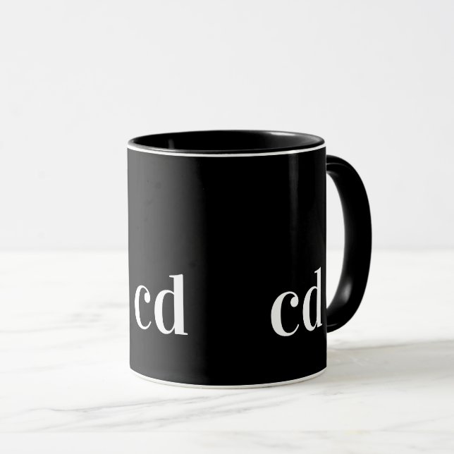 Mug Noir blanc initiales monogramme moderne personnali (Devant droit)