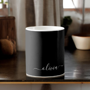 Mug Noir Blanc Moderne Minimaliste Élégant Monogramme