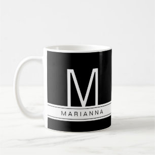 Mug Noir Blanc Moderne Monogramme Simple Nom initial